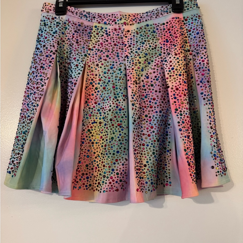QUEEN OF SPARKLES Rainbow Sequin Skater Skirt
